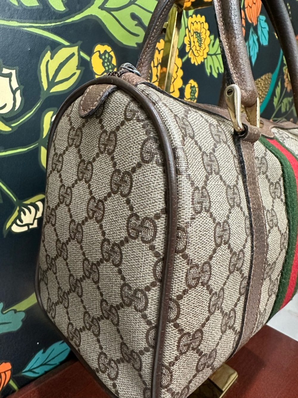 Vintage Gucci GG Supreme Boston Mini Bag Sherry Line Web Stripe 70s Italy - Picture 8 of 15